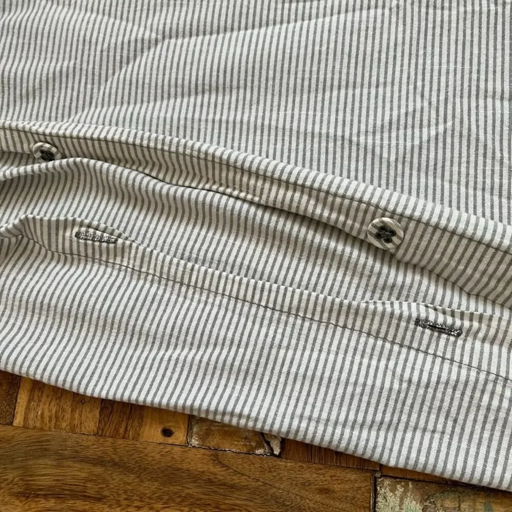 Ikea Bergpalm King Duvet Cover Striped Gray & White Button Closure 100% Cotton
